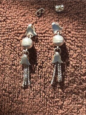 Silver Dangle Bead Tassel Earrings - Women Jewelry